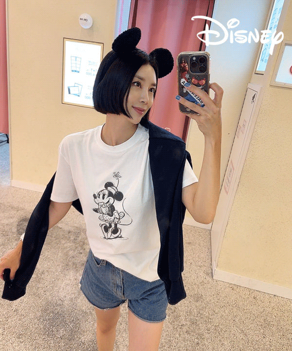 [Disney 정품 라이선스] 샤이 미니마우스 기본 화이트 티셔츠
